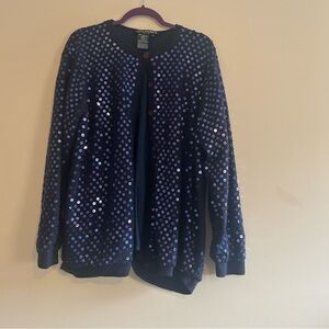 Sequin lambswool and angora Embellished Navy sweater button cardigan